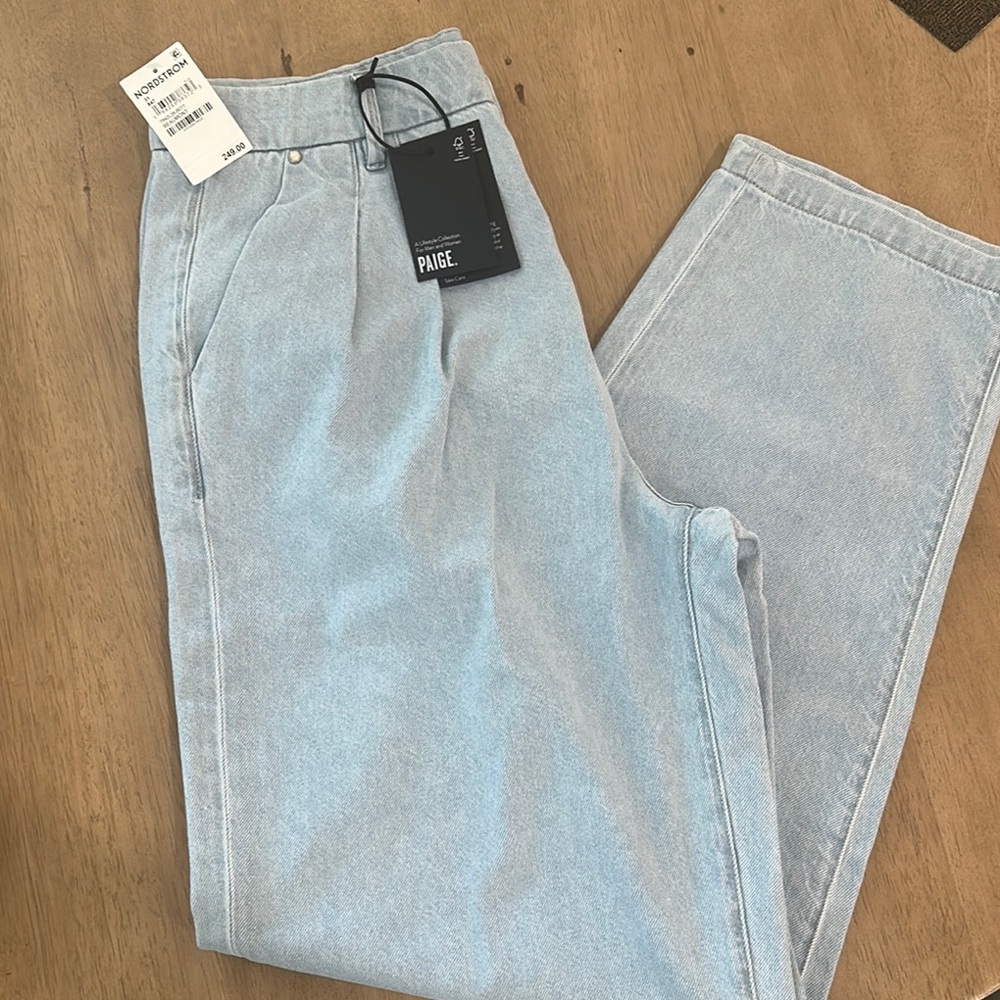 Paige Denim Light Blue Pleated Trouser Jeans NWT